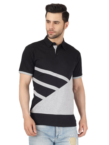 Men's Cotton Polo Neck Color Block Half Sleeve T-Shirt