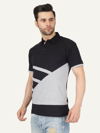 Men's Cotton Polo Neck Color Block Half Sleeve T-Shirt