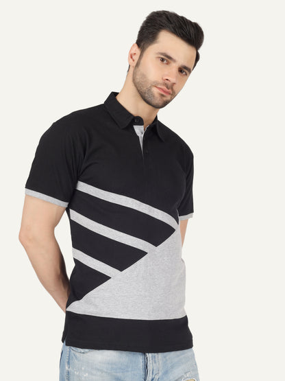 Men's Cotton Polo Neck Color Block Half Sleeve T-Shirt