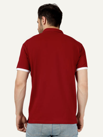 Men's Cotton Polo Neck Color Block Half Sleeve T-Shirt