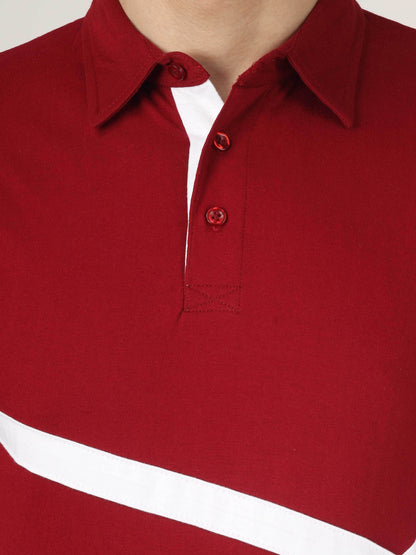Men's Cotton Polo Neck Color Block Half Sleeve T-Shirt