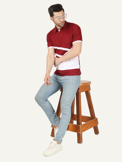 Men's Cotton Polo Neck Color Block Half Sleeve T-Shirt
