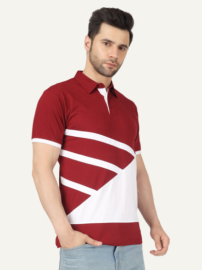 Men's Cotton Polo Neck Color Block Half Sleeve T-Shirt