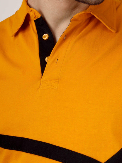 Men's Cotton Polo Neck Color Block Half Sleeve T-Shirt