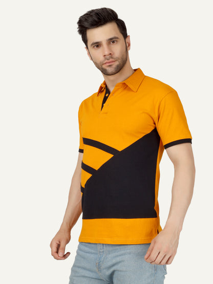 Men's Cotton Polo Neck Color Block Half Sleeve T-Shirt