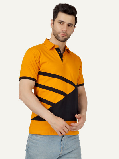 Men's Cotton Polo Neck Color Block Half Sleeve T-Shirt