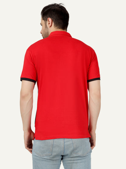 Men's Cotton Polo Neck Color Block Half Sleeve T-Shirt