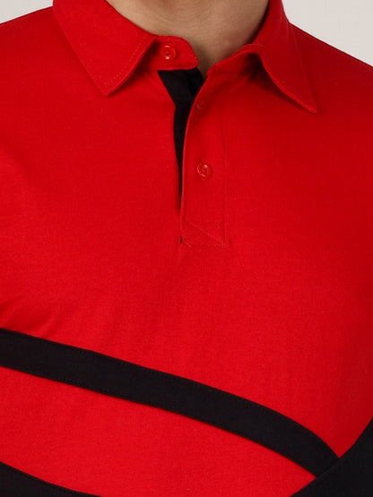 Men's Cotton Polo Neck Color Block Half Sleeve T-Shirt