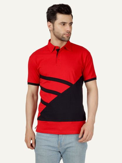Men's Cotton Polo Neck Color Block Half Sleeve T-Shirt