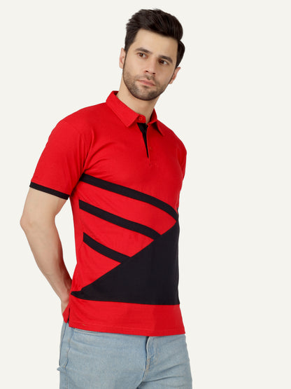 Men's Cotton Polo Neck Color Block Half Sleeve T-Shirt