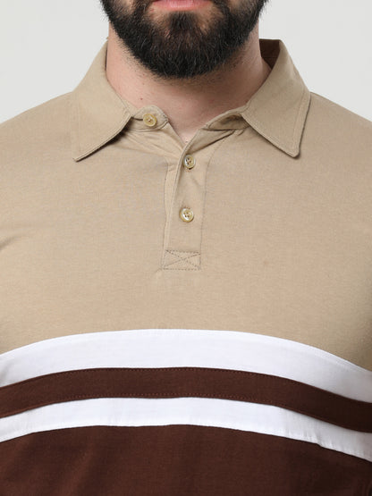 Men's Cotton Color Block Polo Neck Half Sleeve T-Shirt