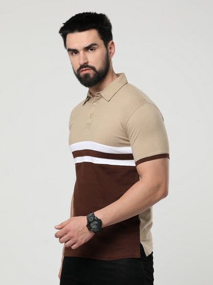 Men's Cotton Color Block Polo Neck Half Sleeve T-Shirt