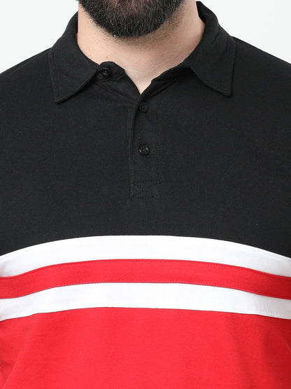 Men's Cotton Color Block Polo Neck Half Sleeve T-Shirt