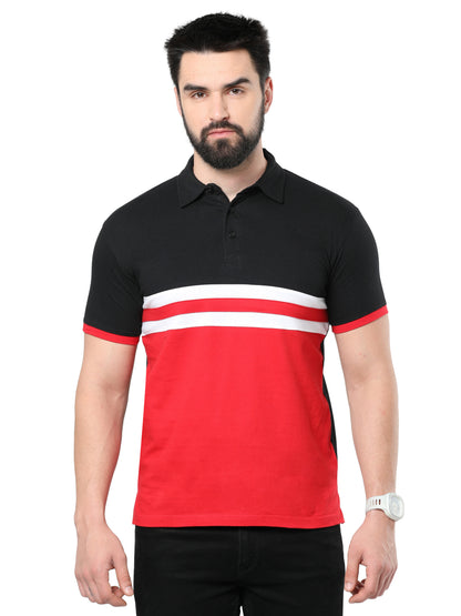 Men's Cotton Color Block Polo Neck Half Sleeve T-Shirt