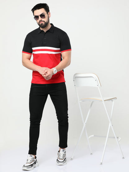 Men's Cotton Color Block Polo Neck Half Sleeve T-Shirt