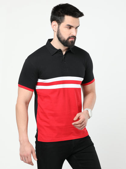 Men's Cotton Color Block Polo Neck Half Sleeve T-Shirt