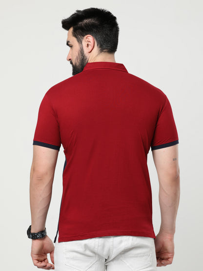 Men's Cotton Color Block Polo Neck Half Sleeve T-Shirt