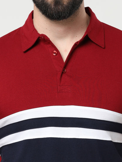 Men's Cotton Color Block Polo Neck Half Sleeve T-Shirt