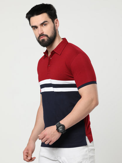 Men's Cotton Color Block Polo Neck Half Sleeve T-Shirt