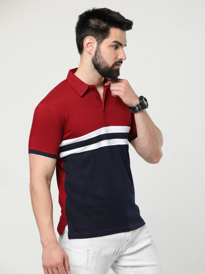Men's Cotton Color Block Polo Neck Half Sleeve T-Shirt
