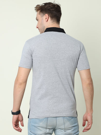 Men's Cotton Color Block Polo Neck Half Sleeve T-Shirt With Pocket
