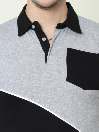 Men's Cotton Color Block Polo Neck Half Sleeve T-Shirt With Pocket
