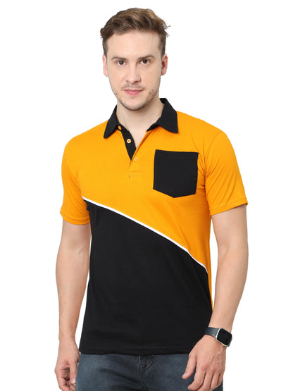 Men's Cotton Color Block Polo Neck Half Sleeve T-Shirt With Pocket