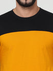 Men's Cotton Round Neck Color Block Full Sleeve Blackmustard Color T-Shirt