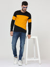 Men's Cotton Round Neck Color Block Full Sleeve Blackmustard Color T-Shirt
