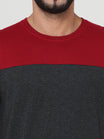 Men's Cotton Round Neck Color Block Full Sleeve Marooncharcoal Color T-Shirt