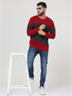 Men's Cotton Round Neck Color Block Full Sleeve Marooncharcoal Color T-Shirt