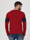 Men's Cotton Round Neck Color Block Full Sleeve Maroonnavy Color T-Shirt