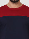 Men's Cotton Round Neck Color Block Full Sleeve Maroonnavy Color T-Shirt