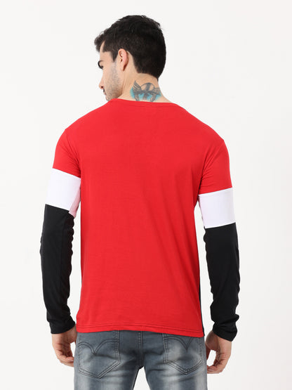 Men's Cotton Round Neck Color Block Full Sleeve T-Shirt
