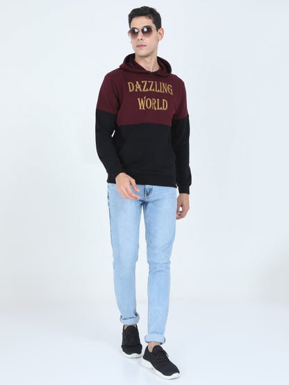 Men's Cotton Printed Maroonblack Sweatshirt/Hoodies