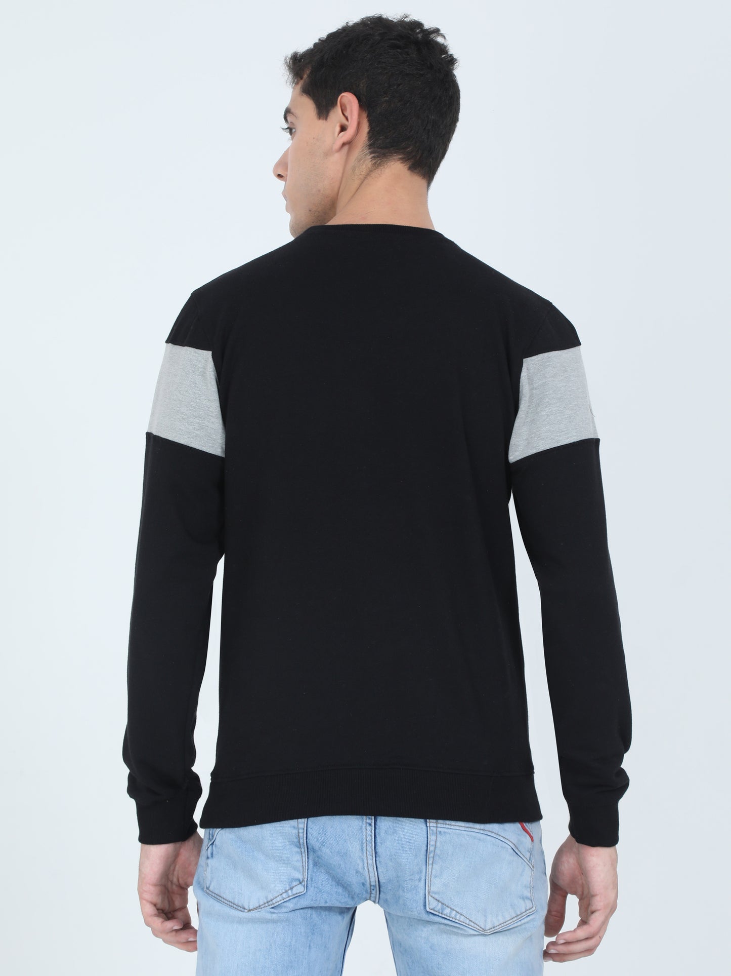 Men's Cotton Printed Color Block Greyblack Color Sweatshirt