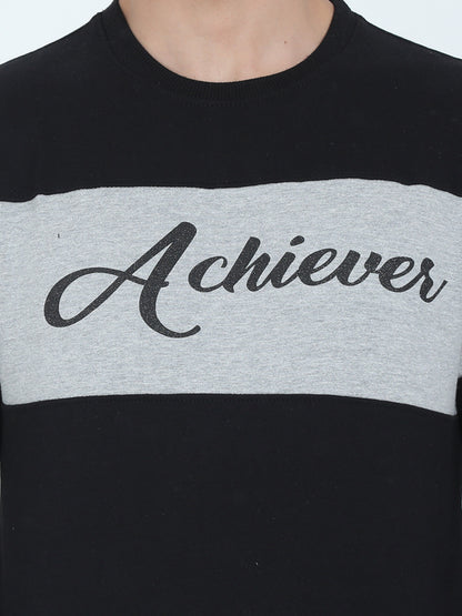 Men's Cotton Printed Color Block Greyblack Color Sweatshirt