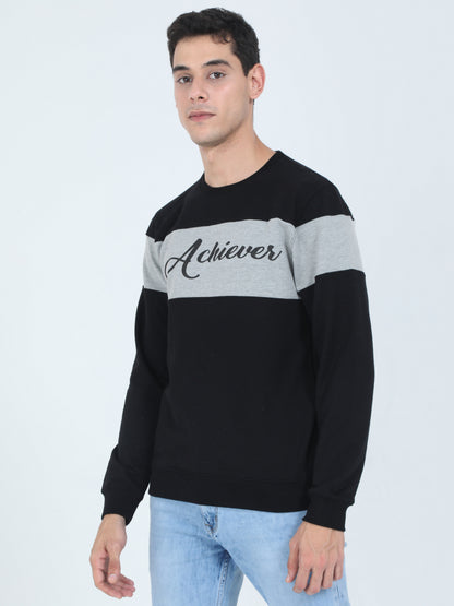 Men's Cotton Printed Color Block Greyblack Color Sweatshirt