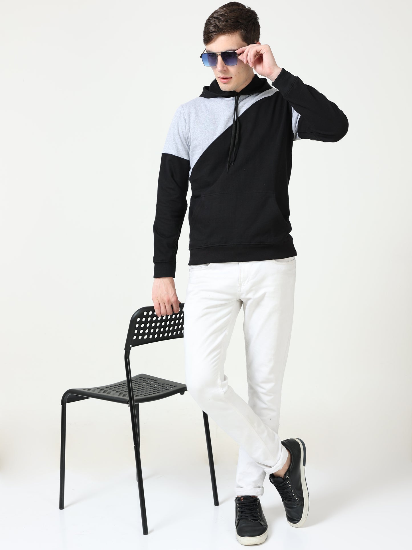 Men's Cotton Color Block Sweatshirt Greyblack Color Hoodies