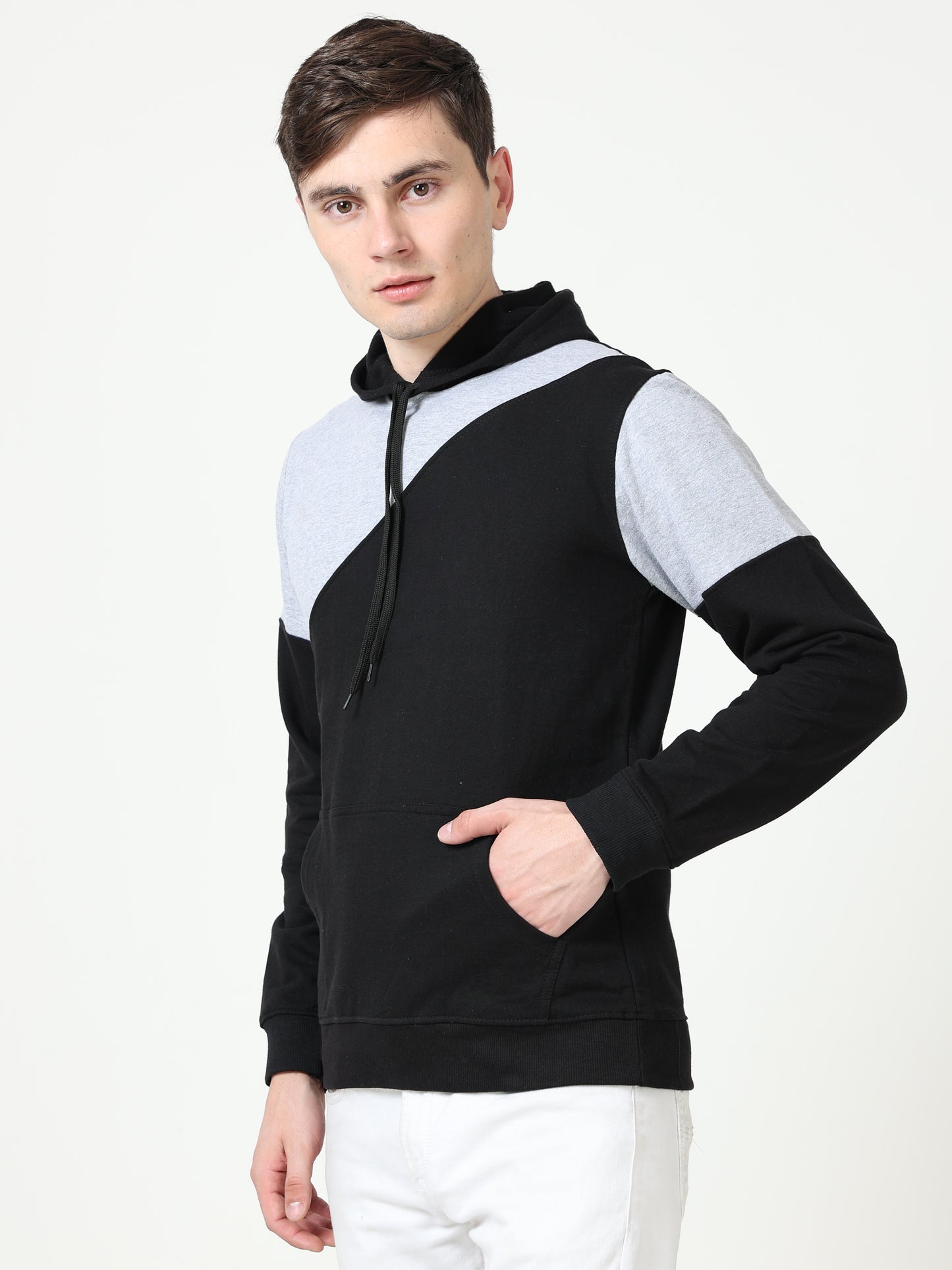 Men's Cotton Color Block Sweatshirt Greyblack Color Hoodies