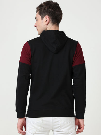 Men's Cotton Color Block Sweatshirt Maroonblack Color Hoodies