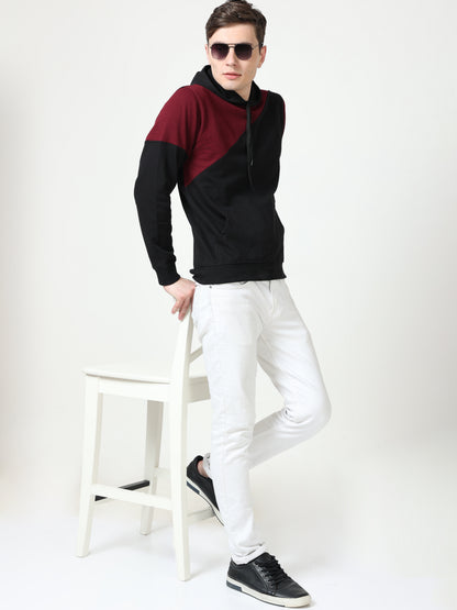 Men's Cotton Color Block Sweatshirt Maroonblack Color Hoodies