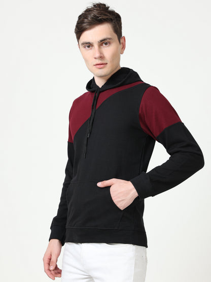 Men's Cotton Color Block Sweatshirt Maroonblack Color Hoodies
