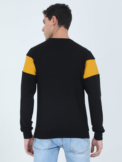 Men's Cotton Printed Color Block Mustardblack Color Sweatshirt