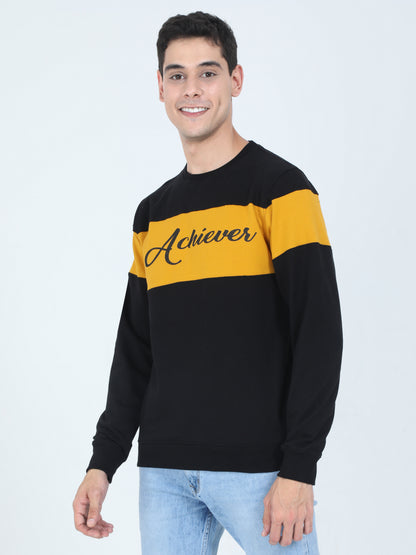 Men's Cotton Printed Color Block Mustardblack Color Sweatshirt