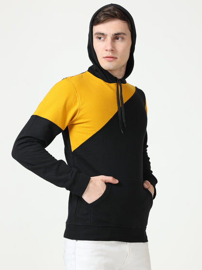 Men's Cotton Color Block Sweatshirt Mustardblack Color Hoodies