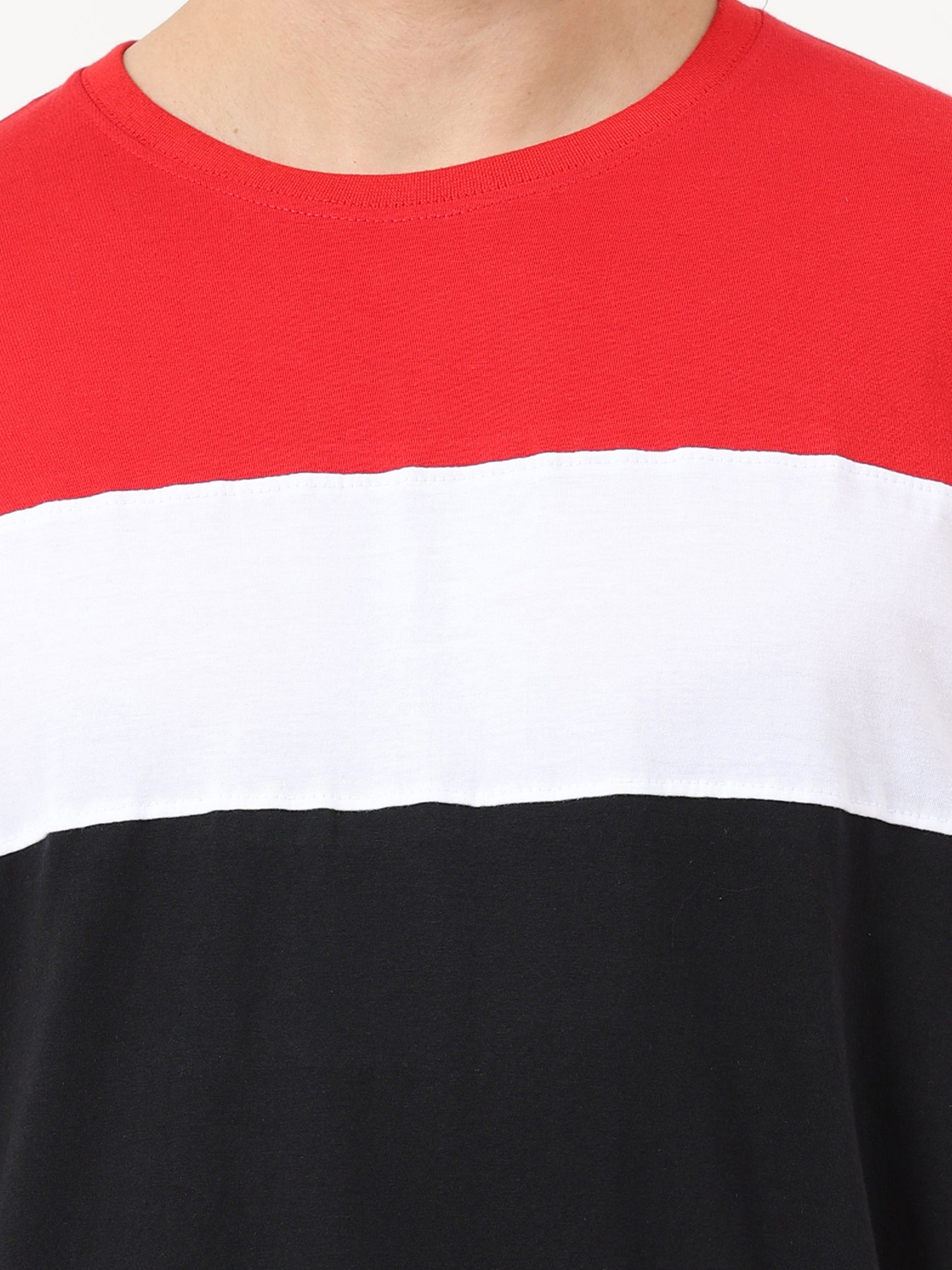 Men's Cotton Round Neck Color Block Half Sleeve T-Shirt