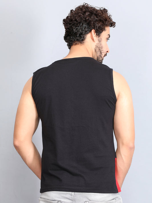 Men's Cotton Color Block Printed Sleeveless T-Shirt