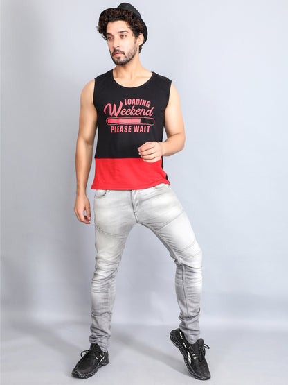 Men's Cotton Color Block Printed Sleeveless T-Shirt
