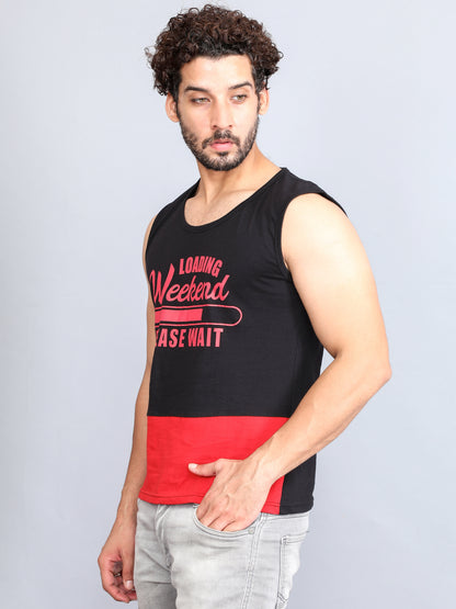 Men's Cotton Color Block Printed Sleeveless T-Shirt
